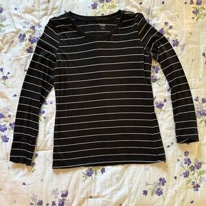 a.n.a Black and White Striped Long Sleeve Tee Shirt